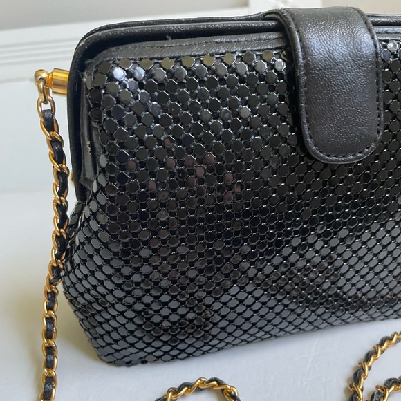 BLACK MESH METAL SHOULDER MINI BAG SNAP GOLD CHAIN SINGLE STRAP - Picture 3 of 12